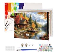 AIRDEA Capanna Lago Dipingere con i Numeri Adulti, Montagne Paint by Numbers con Vernici e Pennelli, Kit di Pittura Acrilica Fai-da-Te per Adulti Principianti Decora la casa 40x30 cm (Incorniciato)