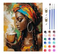 AIRDEA Donna africana Dipingere con i Numeri Adulti, Caffè Paint by Numbers con Vernici e Pennelli, Kit di Pittura Acrilica Fai-da-Te per Adulti Principianti Decora la casa 40x50 cm (Nessuna Cornice)