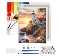 AIRDEA Faro Costiero Dipingere con i Numeri Adulti, Paesaggio Paint by Numbers con Vernici e Pennelli, Kit di Pittura Acrilica Fai-da-Te per Adulti Principianti Decora la casa 30x40 cm (Incorniciato)