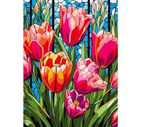 AIRDEA Tulipano Dipingere con i Numeri Adulti, Vetrata Paint by Numbers con Vernici e Pennelli, Kit di Pittura Acrilica Fai-da-Te per Adulti Principianti Decora la casa 30x40 cm (Nessuna Cornice)
