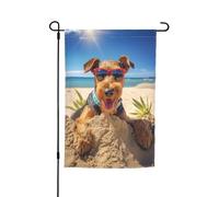 Airedale estivo cucciolo carino il mio amore cane sulla spiaggia bandiera da giardino vibrante bifacciale 12 x 18 pollici decorazione per casa cortile