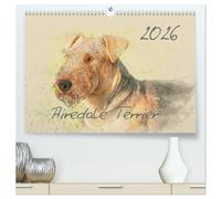 Airedale Terrier 2026 (hochwertiger Premium Wandkalender 2026 DIN A2 quer), Kunstdruck in Hochglanz: Bildkalender im kunstvollen Aquarell-Stil ... Bild einem kleinen Kunstwerk gleicht.