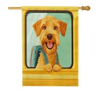 Airedale Terrier Dog School Bus Front Yard Backyard Home Bandiere verticali 28 x 40 cm Double Face per esterno, divertente ritorno a scuola cucciolo casa stampata bandiera, Pet Class Home Outdoor
