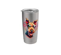 Airedale Terrier Dog St Valentines Day Opera d'arte Bicchiere termico in acciaio inox doppia parete