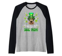 Airedale Terrier One Lucky Dog Mom Funny St Patrick's Day Maglia con Maniche Raglan