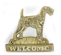 Airedale Terrier - Piastra IN Ottone Con Il Iscrizione 'Welcome' Art Dog