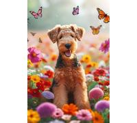 Airedale Terrier Puppy in a field of colorful flowers Notebook - Large 6 x 9 inches - 127 Pages