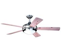 AireRyder FN75537 - Ventilatore da soffitto Ursa con illuminazione e telecomando, rivestimento nickel satinato, pale bianco/pino, 132 cm