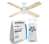 AireRyder - Ventilatore da soffitto Saturn con illuminazione e telecomando | Ventilatore silenzioso Diametro 132 cm. Bianco, pale reversibili in pino/bianco.