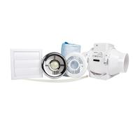 Airflow Aventa 100mm Kit Ventilatore In-Linea con Timer e Lampada LED - Include Tubo Flessibile 6 m, Fascette, Griglie Cromo e Bianca, Griglia Esterna - 2 Velocità, Timer Regolabile, Garanzia 3 Anni