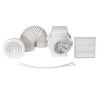 Airflow Aventa 100T Kit Ventilatore In-Linea per Doccia con Timer Regolabile, 52 l/s, Ventola 100 mm, Include Tubo Flessibile 6 m, Griglia e Accessori, Garanzia 3 Anni