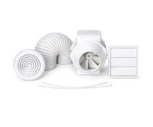 Airflow Aventa 100T Kit Ventilatore In-Linea per Doccia con Timer Regolabile, 52 l/s, Ventola 100 mm, Include Tubo Flessibile 6 m, Griglia e Accessori, Garanzia 3 Anni