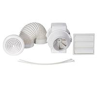 Airflow® Aventa 125mm Estrattore In-Linea con Timer - Kit con Tubo Flessibile 6m, Fascette, Griglia Interna Bianca, Griglia Esterna - Silenzioso, 2 Velocità, IPX4, 3 Anni Garanzia
