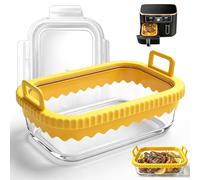 Airfryer Accessori per Ninja AF400EU/AF500EU/SL400EU/per Cosori, Airfryer Accessori con 2 camere, resistente al calore Pirofila in vetro con manici in silicone e coperchio (giallo)