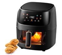 Airfryer da 8 Litri, Friggitrice Ad Aria Calda a 360° con Finestra di Visualizzazione, Menu a 8 Funzioni, Memoria di Spegnimento, Fornello Multiplo Antiaderente per Cestello Lavabile In(Black)