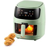 Airfryer da 8 Litri, Friggitrice Ad Aria Calda a 360° con Finestra di Visualizzazione, Menu a 8 Funzioni, Memoria di Spegnimento, Fornello Multiplo Antiaderente per Cestello Lavabile In(Green)