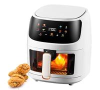 Airfryer da 8 Litri, Friggitrice Ad Aria Calda a 360° con Finestra di Visualizzazione, Menu a 8 Funzioni, Memoria di Spegnimento, Fornello Multiplo Antiaderente per Cestello Lavabile In(White)