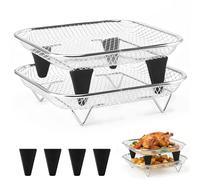 Airfryer - Griglia per friggitrice ad aria calda, 2 pezzi, in acciaio inox 304, impilabile, per friggitrice ad aria calda, accessori per friggitrice ad aria calda, griglia con piedini rialzati