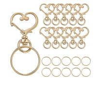 AIRHSKWI 10 ganci girevoli a forma di cuore con portachiavi, accessori per gioielli per appassionati di artigianato, Acciaio legato/piuma/panno
