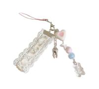 AIRHSKWI Coreano Nastro Denti Pendente Telefono Catena Cinghia Stella Cuore Charm Portachiavi Telefono Cordino Acrilico Portachiavi Borsa Ornamento, tessuto/piuma