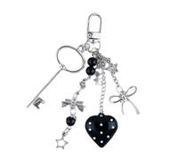 AIRHSKWI Elegante ciondolo a forma di cuore con fiocco portachiavi accessorio elegante portachiavi da donna in lega robusta ciondolo per chiave auto, Acciaio legato/piuma/panno