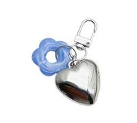 AIRHSKWI Elegante portachiavi a forma di cuore a forma di cuore con fiore in acrilico per la decorazione delle chiavi dell'auto, zaino, tessuto/piuma