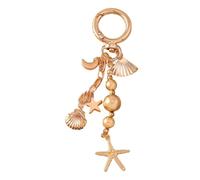 AIRHSKWI Elegante portachiavi a forma di luna stella marina / perle cuore portachiavi per donne e ragazze decorazione borsa accessori telefono, Acciaio legato/piuma/panno