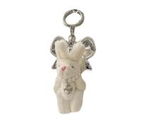 AIRHSKWI Elegante portachiavi a forma di orsetto di peluche, morbido, peloso, per zaini e borse, accessorio decorativo alla moda, Little rabbit, tessuto/piuma