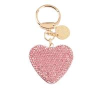 AIRHSKWI Fashioinable Elegante portachiavi a forma di cuore con strass e cristalli, ornamento per borsa, portachiavi per auto, accessorio per donne e ragazze, Acciaio legato/piuma/panno
