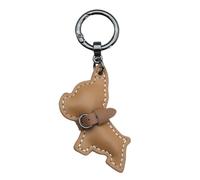 AIRHSKWI Portachiavi a forma di cane francese, in pelle PU, con ciondolo a forma di cane, ornamento da appendere per chiavi dell'auto e borse, gun color, Acciaio legato/piuma/panno