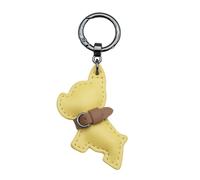 AIRHSKWI Portachiavi a forma di cane francese, in pelle PU, con ciondolo a forma di cane, ornamento da appendere per chiavi dell'auto e borse, gun color, Acciaio legato/piuma/panno