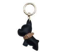 AIRHSKWI Portachiavi a forma di cane francese, in pelle PU, con ciondolo a forma di cane, ornamento da appendere per chiavi dell'auto e borse, Gold-color, Acciaio legato/piuma/panno