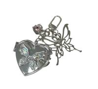 AIRHSKWI Portachiavi a forma di cuore con farfalla in stile vintage, leggero, con fascino vintage, per borse, chiavi, zaini, Acciaio legato/piuma/panno