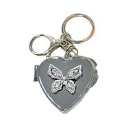 AIRHSKWI Portachiavi a forma di cuore con farfalla in stile vintage, leggero, con fascino vintage, per borse, chiavi, zaini, Acciaio legato/piuma/panno
