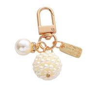 AIRHSKWI Portachiavi a forma di cuore con perle alla moda, accessorio robusto con perle e ciondolo a forma di rosa, per eventi sociali e gite, Acciaio legato/piuma/panno
