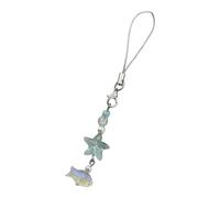 AIRHSKWI Portachiavi a tema marino, stella marina, pesce, cellulare, perline di vetro, alla moda, accessorio per portafoglio, tessuto/piuma