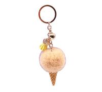 AIRHSKWI Portachiavi colorato a forma di gelato con pompon in peluche, per donne e uomini, in finta pelliccia, portachiavi alla moda, Acciaio legato/piuma/panno