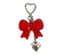 AIRHSKWI Portachiavi con ciondolo a forma di cuore con fiocco scintillante, in acrilico e lega, accessorio per borsa per amanti della moda, Acciaio legato/piuma/panno