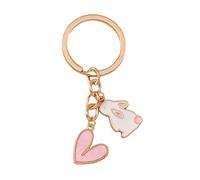 AIRHSKWI Portachiavi creativo a forma di cuore con conigli, corone, conigli, ciondolo in lega resistente, per donne e studenti, Acciaio legato/piuma/panno