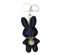 AIRHSKWI Portachiavi in pelle artificiale a forma di coniglio, ornamento fatto a mano, accessorio per zaini e borse, tessuto/piuma