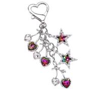 AIRHSKWI Portachiavi unico in stile francese a forma di cuore con fiori di ciliegio, stella con graziosi ciondoli a forma di frutta, per donne e ragazze, Acciaio legato/piuma/panno