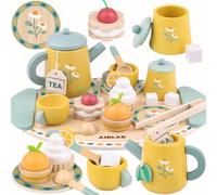 Airlab Set da Tè Bambina Accessori Cucina Giocattolo per Bambini in Legno | Accessori Cucina Legno per Bambini Bambina con Zucchero, Cibo Finto Giocattolo Bambino Cucina, Regalo Bimbo Bimba 3 4 5 Anni
