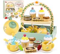 Airlab Set Tazzine Gioco per Servizio da Tè, Accessori Cucina Giocattolo in Legno per Bambini Bambina, Set Cibo Finto Giocattolo per Cucina Bambini, Regalo Bambino Compleanno Pasqua Halloween Natale