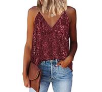 AirMood Donne Sexy V Neck Sparkle Shimmer Tank Gilet Paillettes Top Las Vegas Disco Paillettes Tank, Borgogna, M