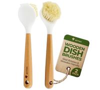 AIRNEX Set di 2 spazzole per piatti in legno, con manico in legno e setole in sisal, antigraffio, per piatti, pentole e padelle, con setole prive di plastica