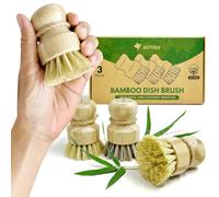 AIRNEX Set di 3 spazzole per piatti in bambù, 100% senza plastica, con sisal medio rigido e forte miscela di setole di cocco, antigraffio, inodore per legno, per pentole, padelle e verdure