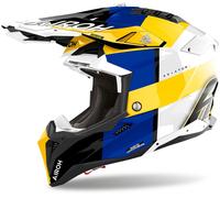 Airoh Aviator 3 Monarch Casco da motocross, blu/bianco/giallo, Taglia M (57/58)