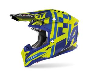 Airoh Aviator 3 TC21 Casco Motocross, blu-giallo, taglia XS per maschi