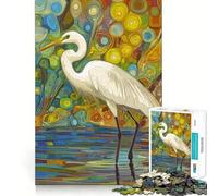 Airone bianco tra i fiori Puzzle per ragazzi,1000 pezzi,gioco stimolante per la mente,montaggio sicuro e attività di gruppo per i propri cari (38x52cm)