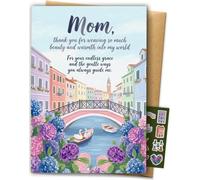 AIROW Biglietto grazie per mamma, Canale e ortensie, inglese | Grazie per l'amore della mamma; Canale e ortensie; inglese; piegato 14,4 x 20,9 cm